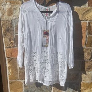 Johnny Was White Embroidered Tunic